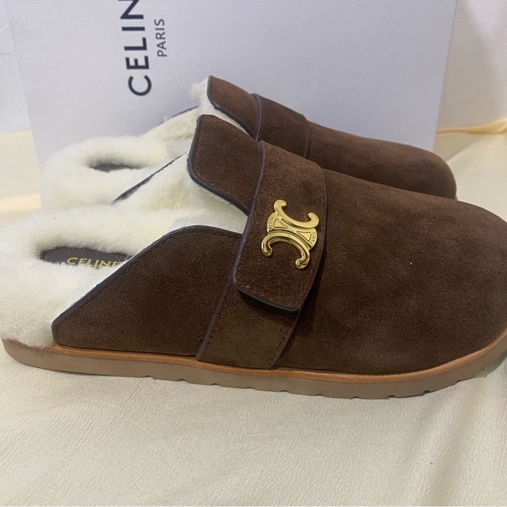 Celine Brown Suede Women's Shoes with Gold Accent - Picture 4 of 5